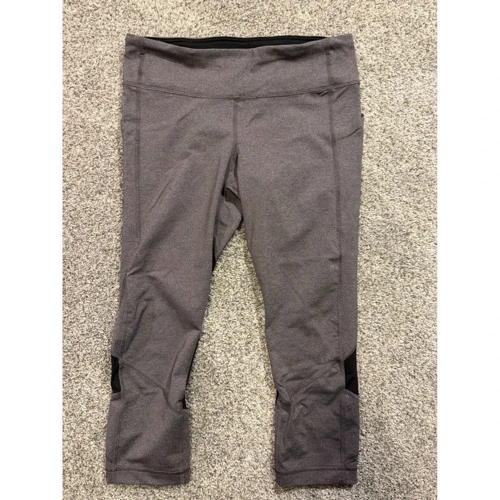 Lululemon Athletica Leggings Womens 10 Gray Black Mesh Panel Crop Pants LW6AVL‎